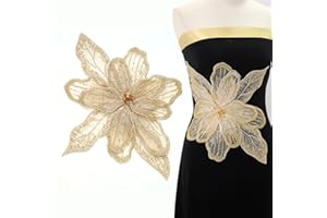 HHQ Handmade Rhinestones Applique Sewing Beads Stones Trim Lace Patches Sparkly Silvery Sew on Sequins Crystal Beaded Bodice Accessory for Wedding Dresses DIY Decorative Clothes (AP01-GD)