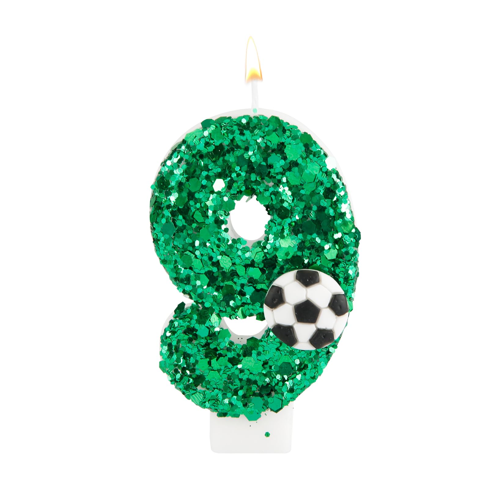 Photo 1 of **pack5**Birthday Number Candle, Green Soccer Birthday Candles with Shiny Sequins Number Candles Soccer Cake Topper for Birthday Parties Anniversaries Celebrations (Number 9)
