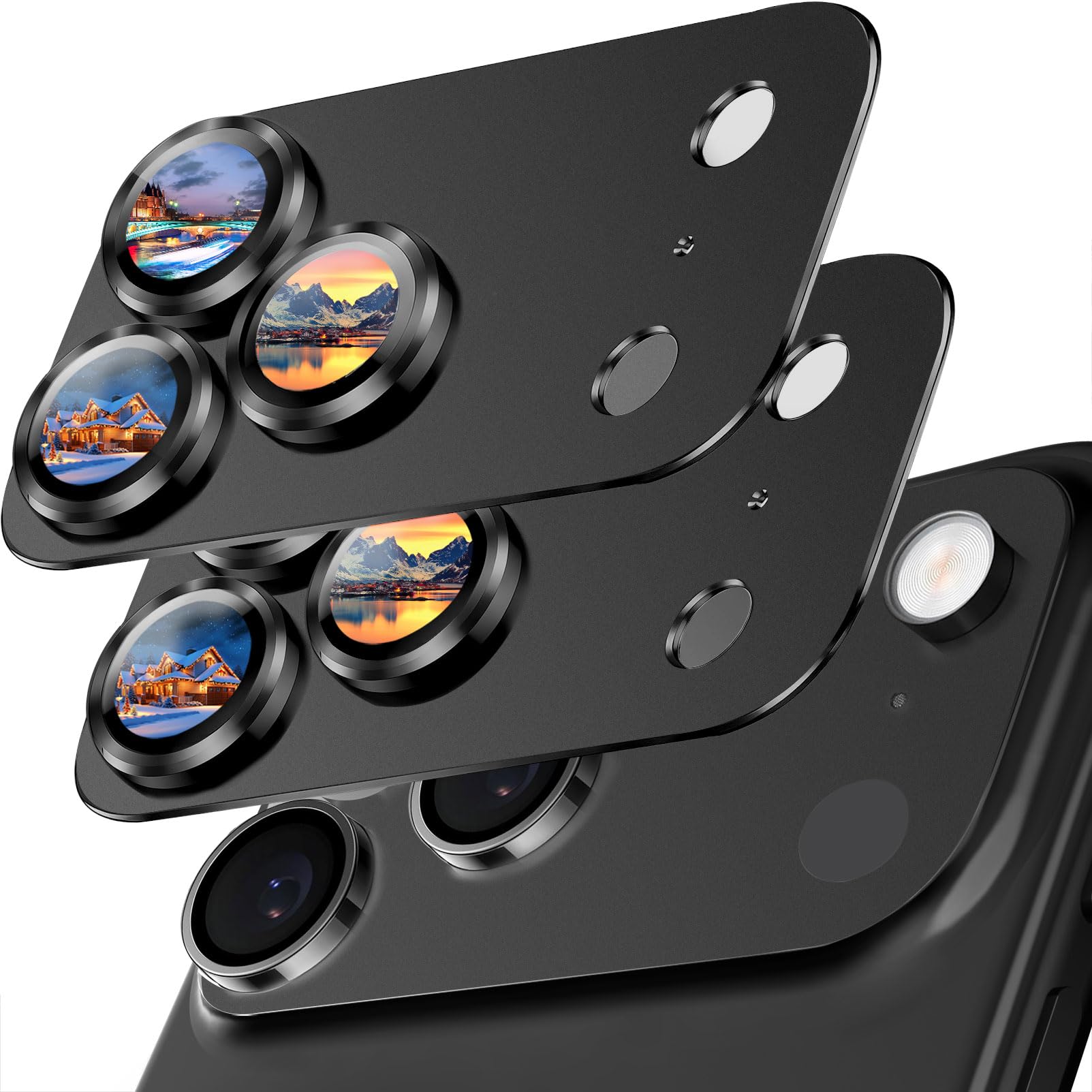 Photo 1 of SiHPuoy 2 Pack Camera Lens Protector for iPhone 17 Pro Max Accessories, Metal Aluminum Alloy Tempered Glass Camera Protector, [Military Grade Shatterproof] [Case Friendly]-Black