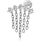 COCHARM G23 Titanium 16g Chandelier Dangle Helix Cartilage Earring Stud Flat Back 8mm Long Drop Dangly Top Helix Cartilage Piercing Jewelry Threaded Screw on Nickel Free