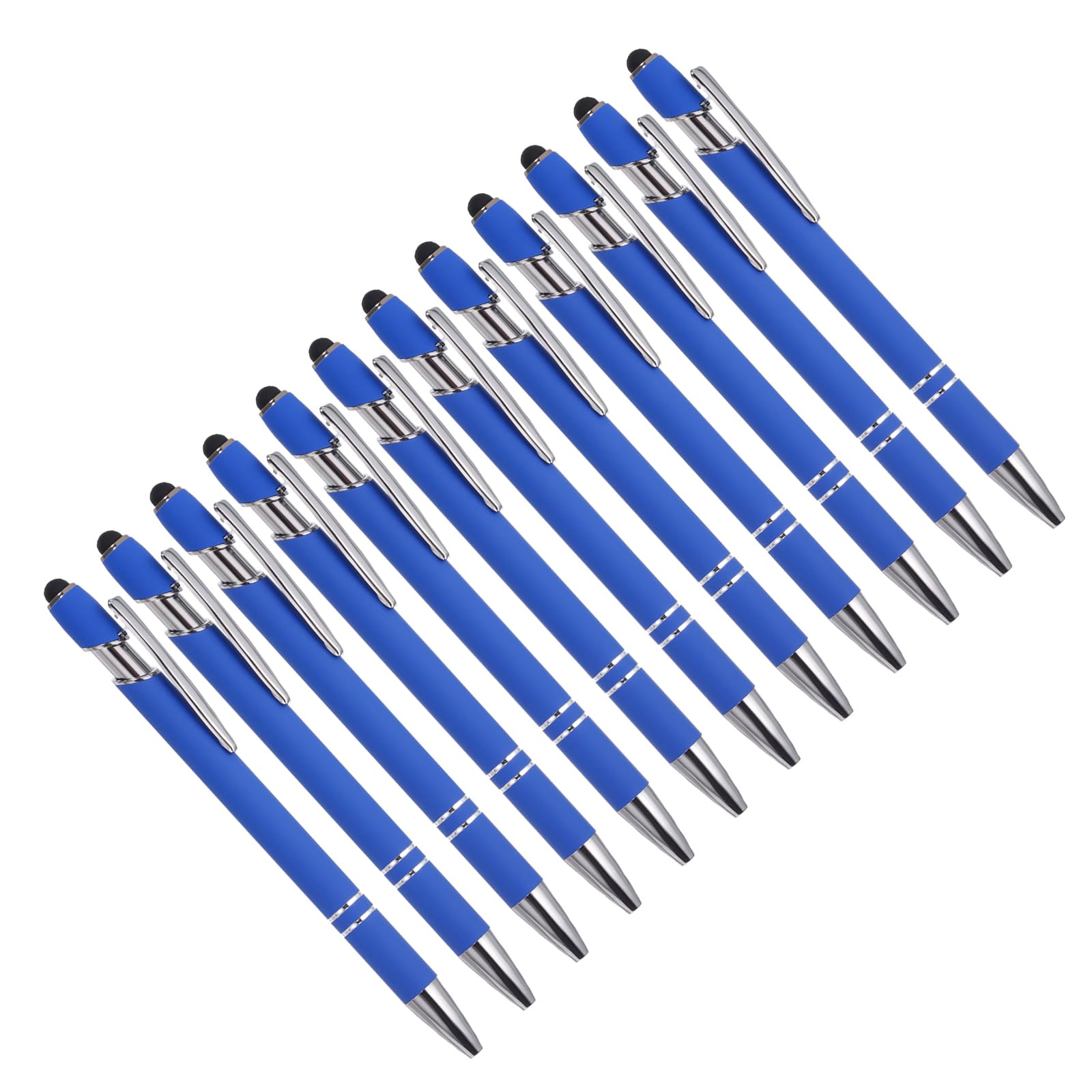 YOKIVE 12 Pcs Ballpoint Pen with Stylus Tip, 2 in 1 Black Ink Metal Stylus Pen 1.0mm Medium Point Style 1, Great for Touch Screens, Office, Studios (Blue)
