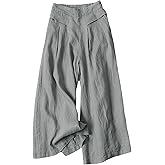 Bianstore Women's Culottes Linen Cropped Wide Leg Pants Elastic Waist Casual Palazzo Trousers with Pockets