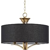 Kira Home Alondra 20" Modern 3-Light Drum Chandelier + Black Fabric Shade, Adjustable Height, Warm Brass Finish