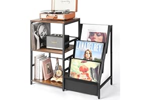 Bikoney Record Player Stand, Turntable Stand with 3-Tier Vinyl Record Storage, Record Player Table Holds Up to 200 Albums, End Table for Vinyl Records, Vinyl Record Holder Cabinet for Living Room