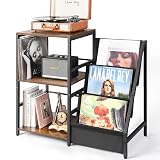 Bikoney Record Player Stand, Turntable Stand with 3-Tier Vinyl Record Storage, Record Player Table Holds Up to 200 Albums, End Table for Vinyl Records, Vinyl Record Holder Cabinet for Living Room