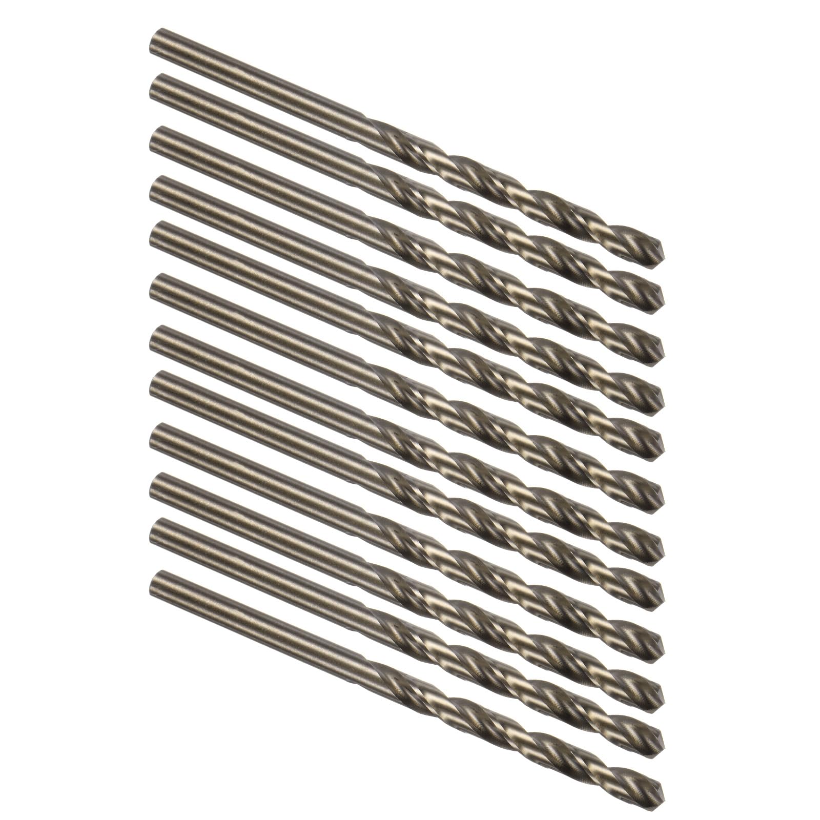 Kozelo 12PCS Twist Drill Bit - [1/8"] M35 High-Speed Steel Cobalt Round Shank Jobber Bit Set Dark Gold for Metal Wood Plastic Steel Use, 35mm/1.38" Blade Length