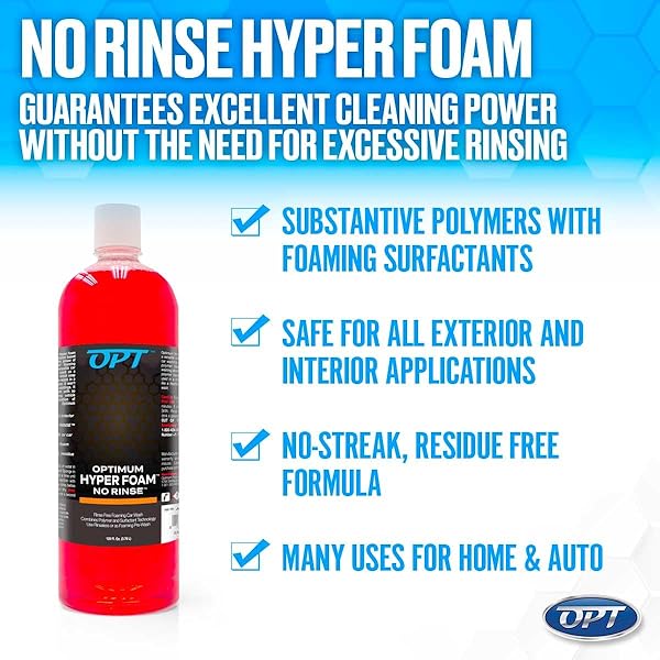 OPTIMUM HYPER FOAM ONR RINSELESS FOAMING CAR WASH SOAP – SPRAY-ON, AGITATE, NO RINSE, AND DRY – RINSELESS CAR WASH WITH FOAM AND POLYMERS (32 OZ.)