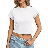 EasyGala Womens Cotton T Shirts Basic Baby Tee Crop Tops Crewneck Slim Fit Short Sleeves Tee Summer Cute Clothes 2026