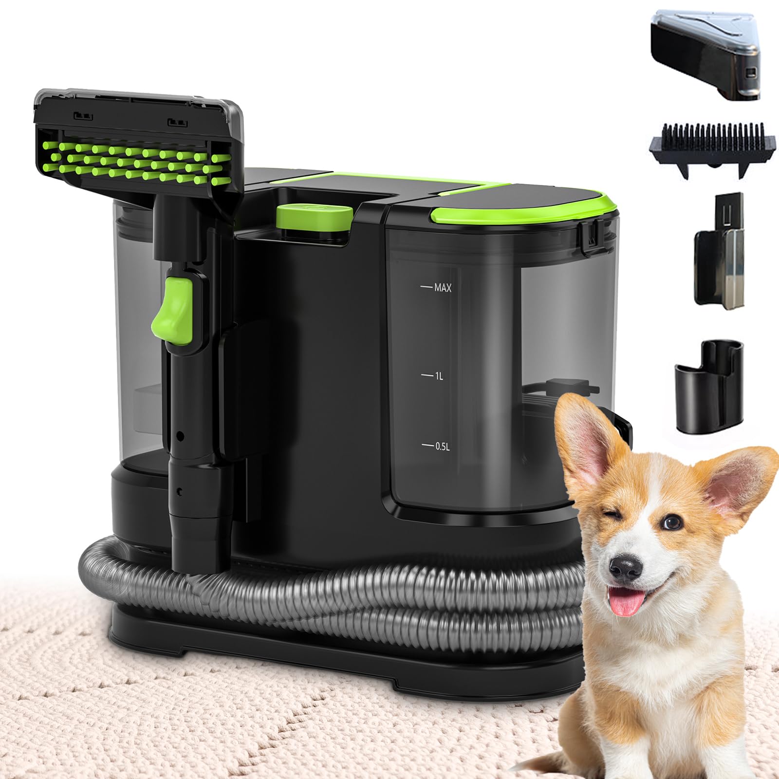 Photo 1 of Portable Carpet & Upholstery Cleaner, Deep Cleaning for Rugs, Couch, Curtain, Car Interiors Stains, Pet & Family Friendly, 21 Kpa suction with 800W high-performance motor, 120V (Green)