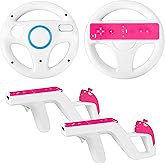 DTianSir 4-Pack Wii Steering Wheel and Zapper Gun Set - Compatible with Wii & Wii U Remote (2 Steering Wheels + 2 Light Gun Triggers) [Video Game]