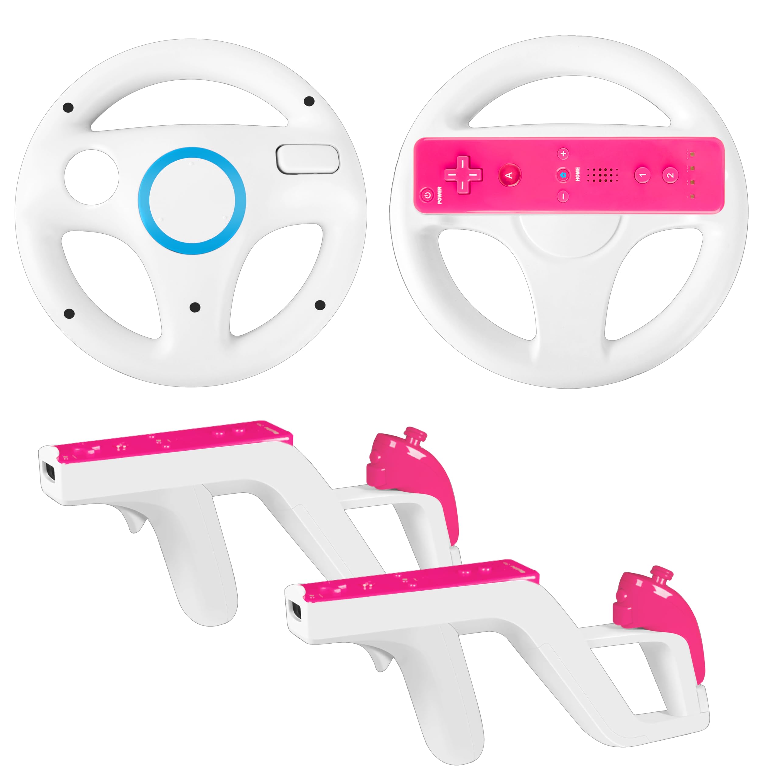 DTianSir 4-Pack Wii Steering Wheel and Zapper Gun Set - Compatible with Wii & Wii U Remote (2 Steering Wheels + 2 Light Gun Triggers) [Video Game]