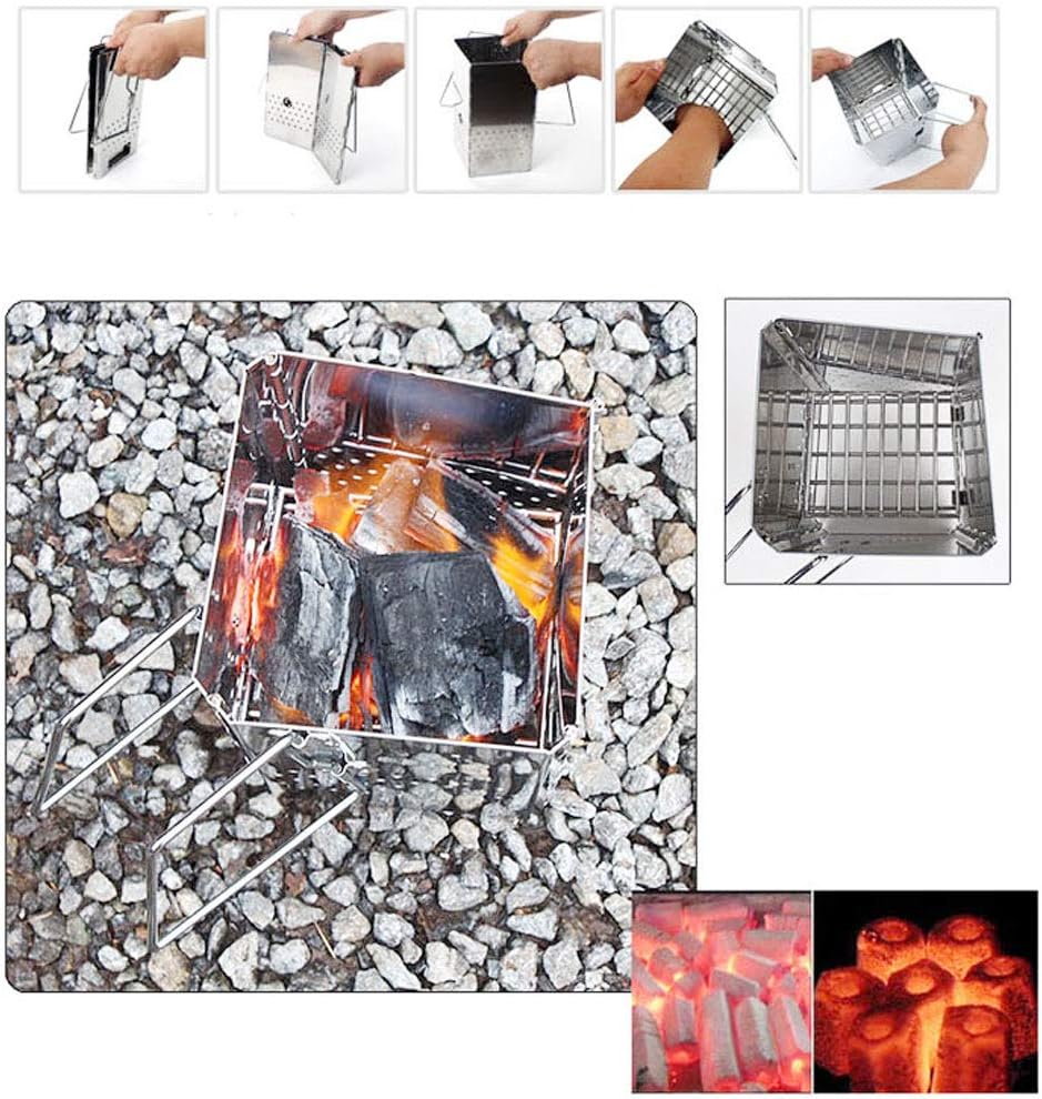 review ZJJ& Barbecue Grill Folding Charcoal Grill Stainless Steel Camping BBQ Grill Home Portable