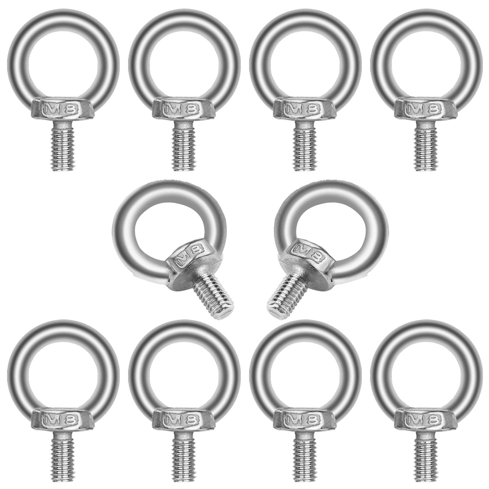 JatilEr 304 Stainless Steel Eye Bolts - 10Pcs, Lifting Hardware with Ring Shape Eyebolts and Male Thread Ring Screw for Various Engineering Equipment