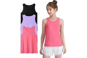 Auranso Girls Athletic Tank Tops 3 Pack UPF 50+ Racerback Sleeveless Quick Dry Sports Dance Workout Tops