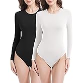 CFRTMTBB Bodysuits for Women Crew Neck Long Sleeve Body Suit Soft Slimming Fit Basic Shirts Bodysuit Tops