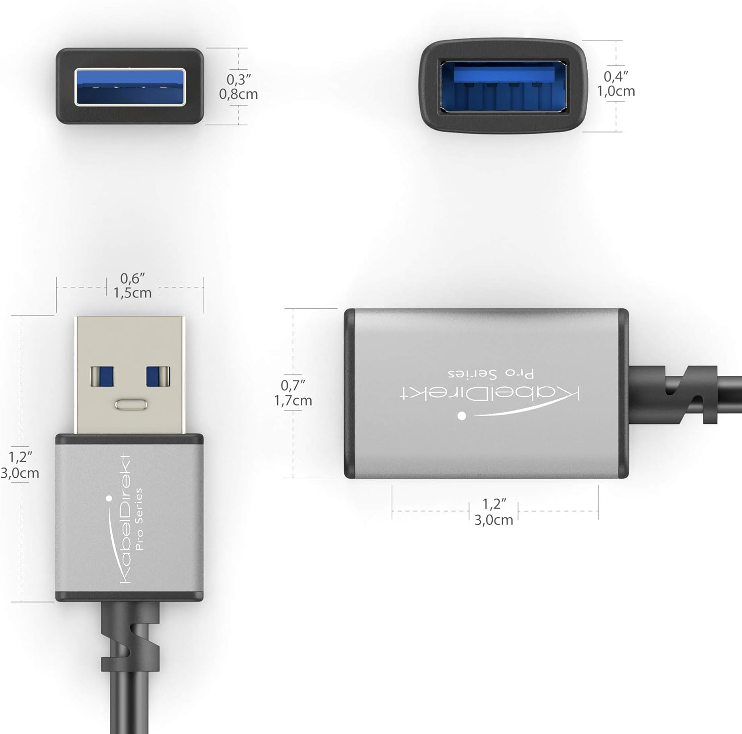 KabelDirekt - USB 3.0 Extension Cable - 1m - (USB-A plug to USB-A female connector, black/space grey) - Image 4