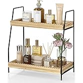 2 Tier Bathroom Countertop Organizer, Unique Slotted Edge Bathroom Organizers and Storage, Wood Counter Shelf for Storage, Countertop Organizer for Bathroom, Coffee, Kitchen