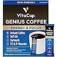 VitaCup Genius Instant Coffee Packets, Increase Energy & Focus, Keto Coffee, Serve Hot or Cold Brew, MCT Oil, Turmeric, B Vitamins, D3, Bold & Smooth,100% Arabica Coffee in Single Serve Sticks, 24 Ct