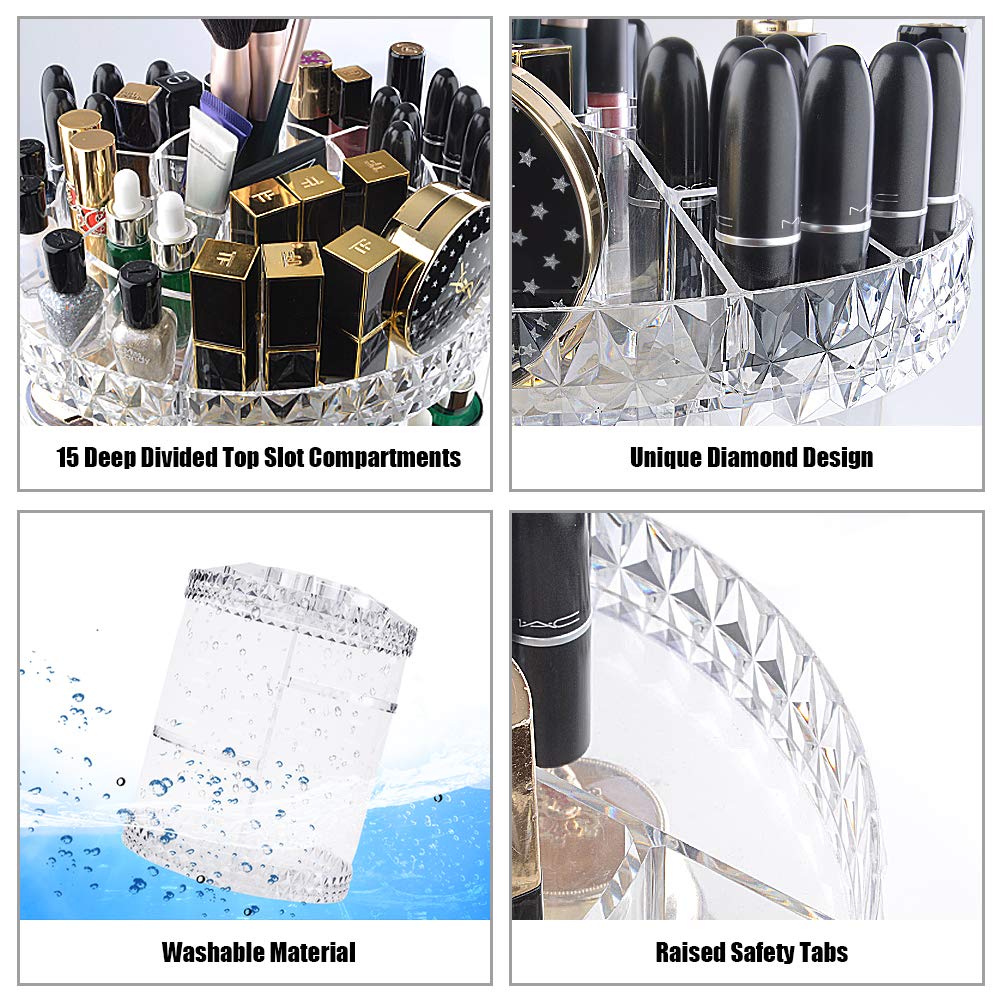 InnSweet 360 Rotating Makeup Organizer, Adjustable Cosmetic Storage Display Case with 8 Layers, Large Capacity Cosmetic Shelf, Acrylic Transparent: Beauty