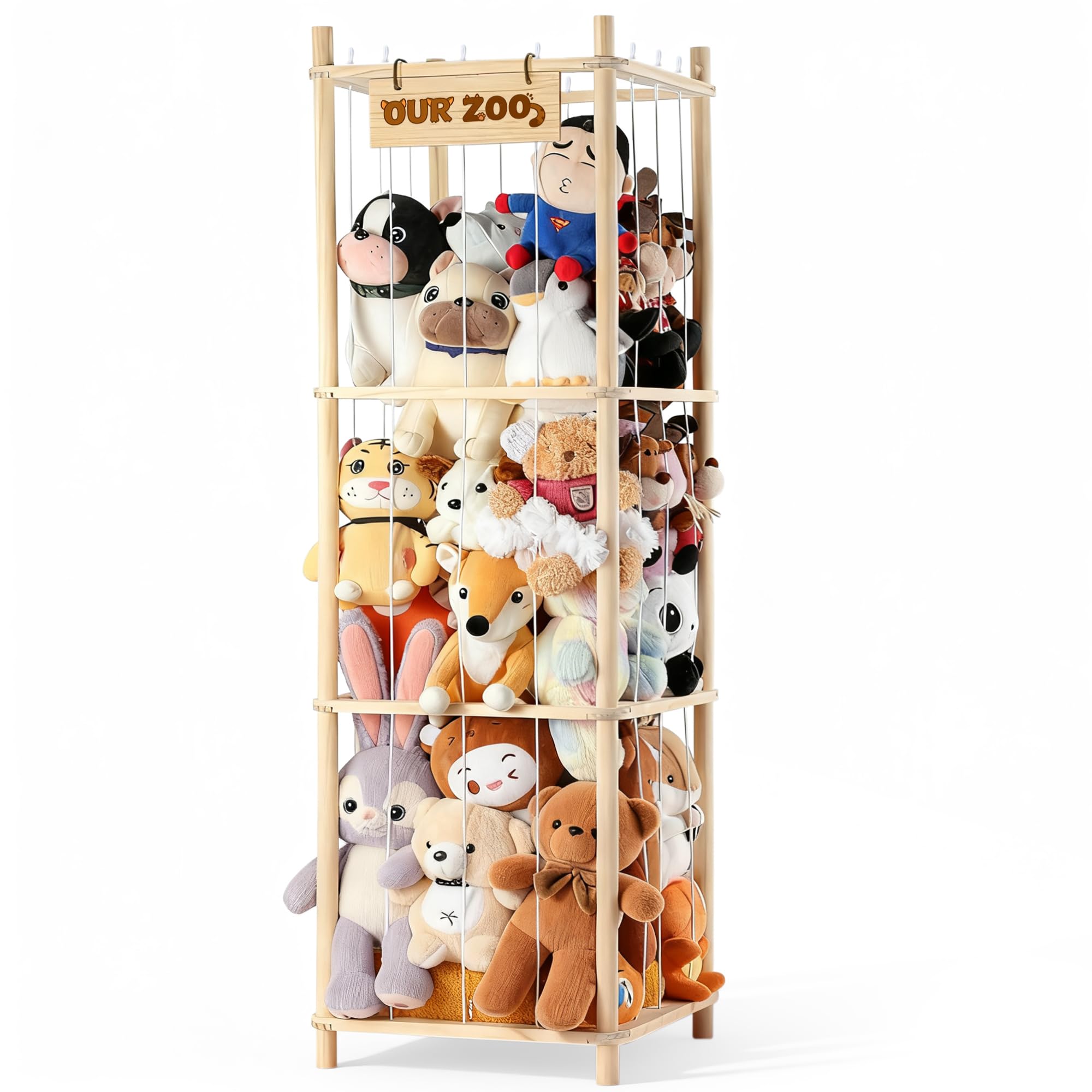 Photo 1 of LAMU Stuffed Animal Storage, Wooden Zoo Stuffed Animal Holder with Elastic Cords, Space Save Toy Organizer, Extra Large Capacity Stuffed Animal Organizer for Playroom, Bedroom, Nursery