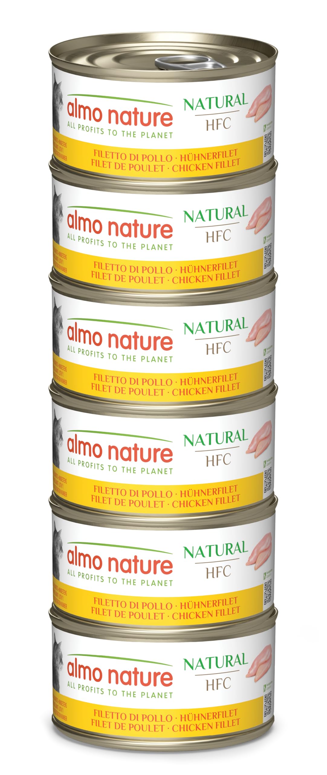Almo Nature HFC Natural - Wet Cat Food - Chicken Fillet - Human Grade, Gluten Free, Monoprotein - 70g, Pack of 6
