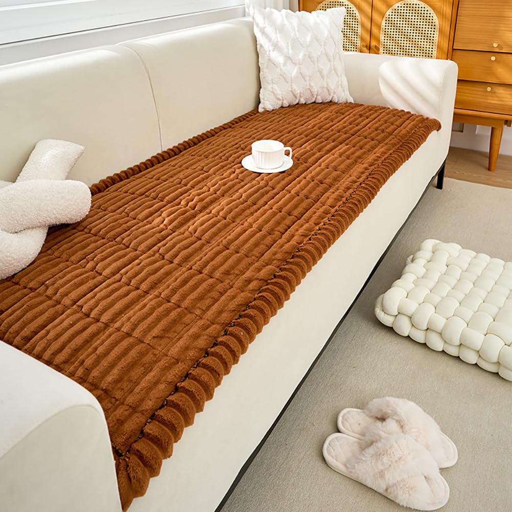 Photo 1 of vctops Striped Couch Cover Super Soft Corduroy Sectional Sofa Cover Washable Non Slip Sofa Slipcover Furniture Protector for Kid Dog Pet,1 Piece (Rust Orange,27"x59")