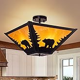 TOCHIC Rustic Ceiling Light Fixture, Farmhouse Semi Flush Mount Ceiling Light with Bear, 4 Lights Western Black Chandeliers C