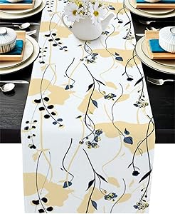 Artwork Store Yellow Flower Cotton Linen Table Runner Dresser Scarves,Spring Florals Table Runners for Dinning Table,Farmhouse Kitchen Decor,Holiday Dinner Decoration-13x70 Inch