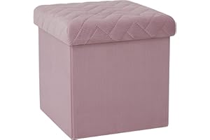 B FSOBEIIALEO Storage Ottoman Cube, Ottoman with Storage Folding Ottomans Cube Seat Toy Chest Box Storage Chest Small Ottoman Velvet Footstool 12.6"x12.6"x12.6" Pink
