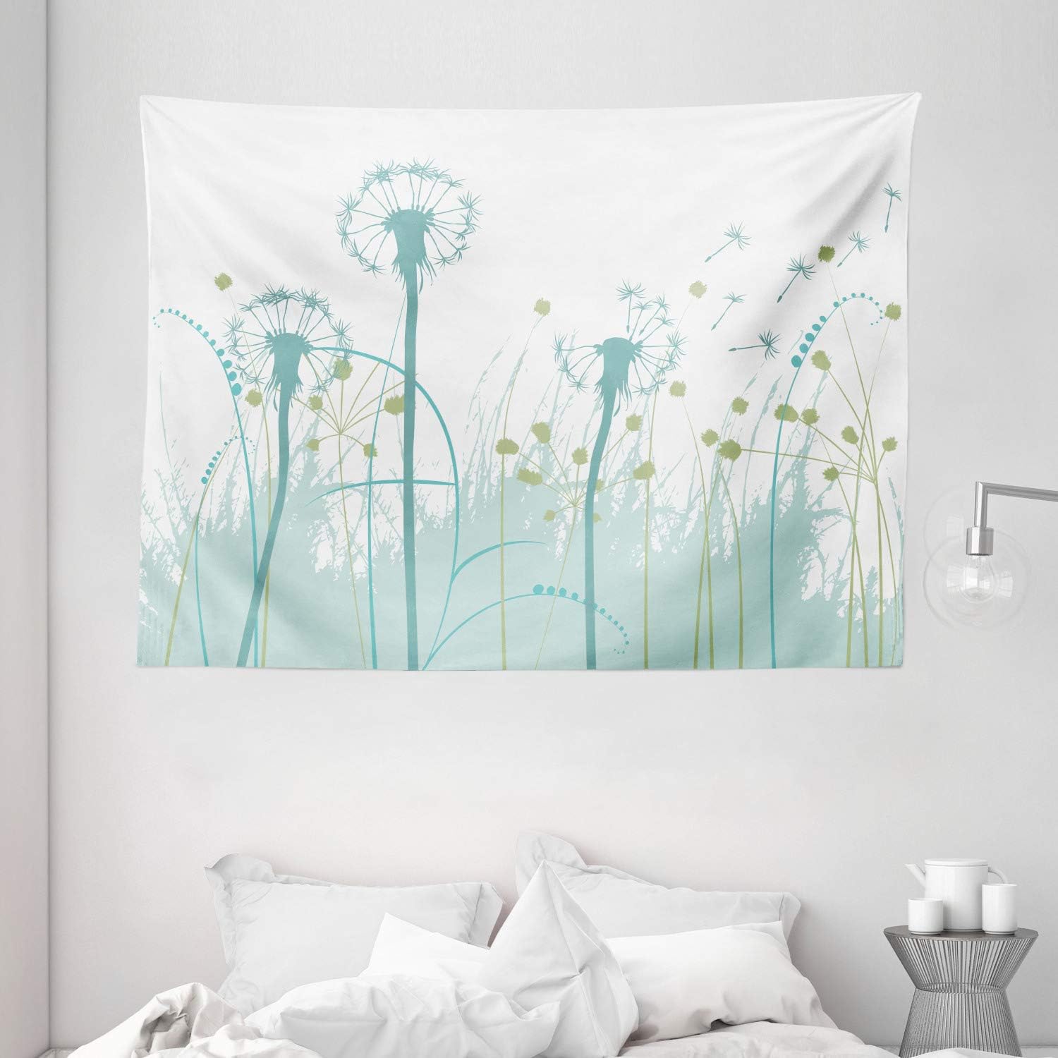 Ambesonne Spring Tapestry, Silhouette Dandelion Floral Foliage Seasonal Blooms Botany Eco Illustration, Wide Wall Hanging for Bedroom Living Room Dorm, 80