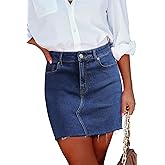 ZADORN Women's Denim Mini Skirts Stretchy High Waisted Casual Frayed Jean Skirt with Pockets