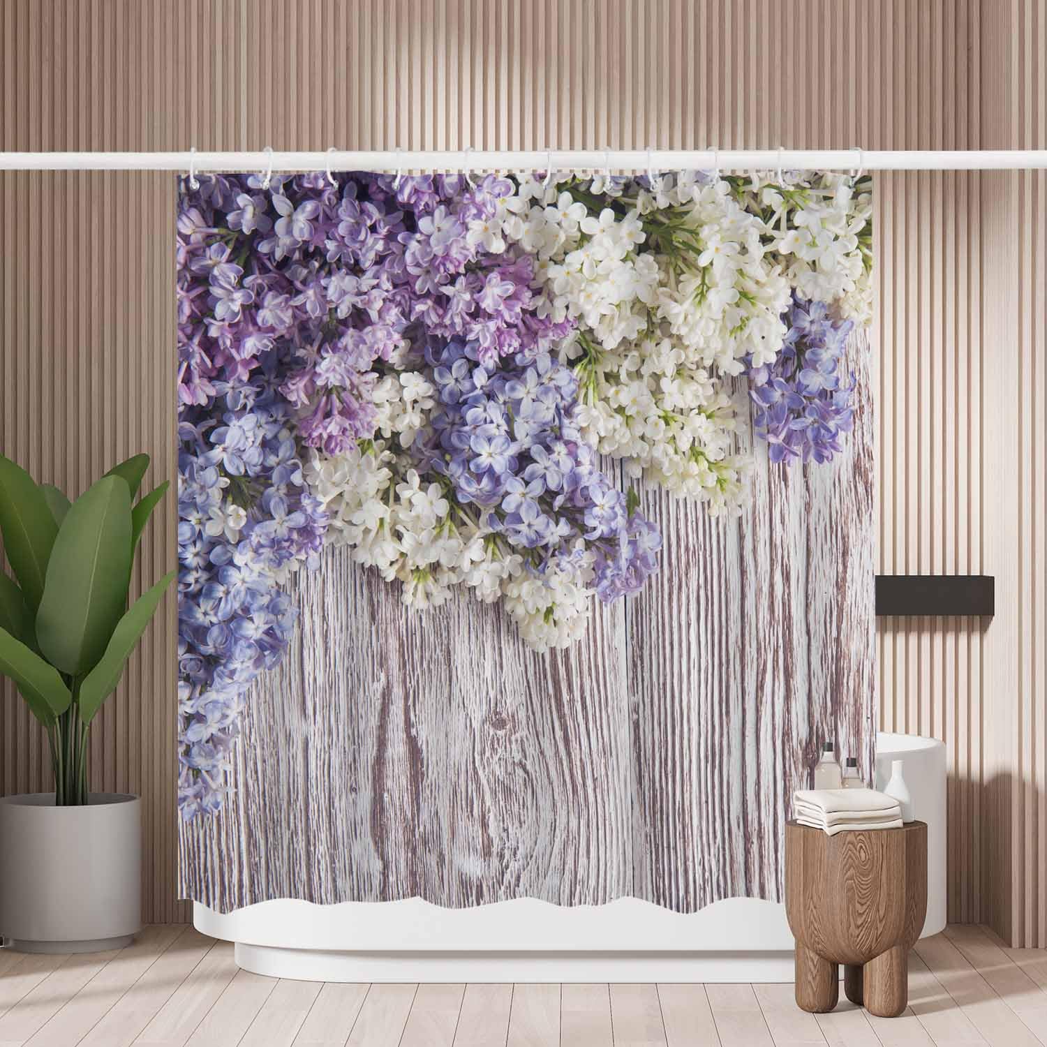 Woutay Shower Curtain Water Repellant Fabric Blossom Branch on Vintage Wooden,Mould Proof Resistant,Polyester,with 12 Plastic Hooks