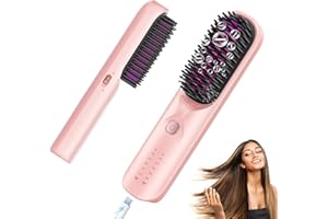 BOPCAL Cordless Hair Straightener Brush - Portable Hair Straightening Brush for Travel - 300M Negative Ions for Frizz-Free Shine, Touch Up On-The-Go, Fast Heating, Gift for Women, 10,000mAh