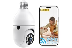 Light Bulb Security Camera, 2.4G/5G WiFi Security Cameras Wireless Outdoor Indoor, 2K Bulb Cameras for Home Security Outside,