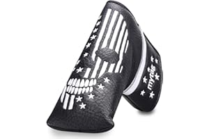 CAIOBOB mytag Golf Skull Skeleton Head Cover Golf Club Black Leather Headcovers Set Fits Driver Fairway Wood Hybrid Utility Putter Iron Wedge Headcover