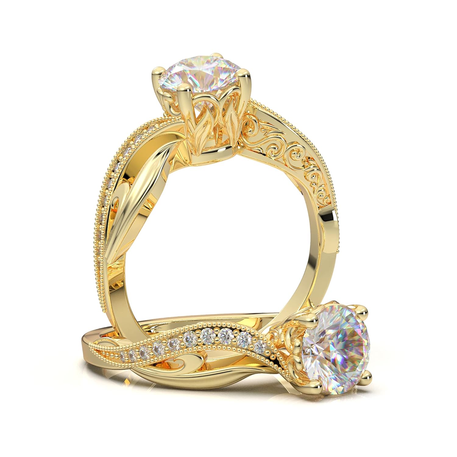 Amazon Com Floral Engagement Ring Vintage Filigree Ring White Gold Ring 14k Twisted Engagement Ring Vintage Milgrain Filigree Engagement Ring Art Deco Antique Ring Forever One Colorless Moissanite Center Ring Handmade