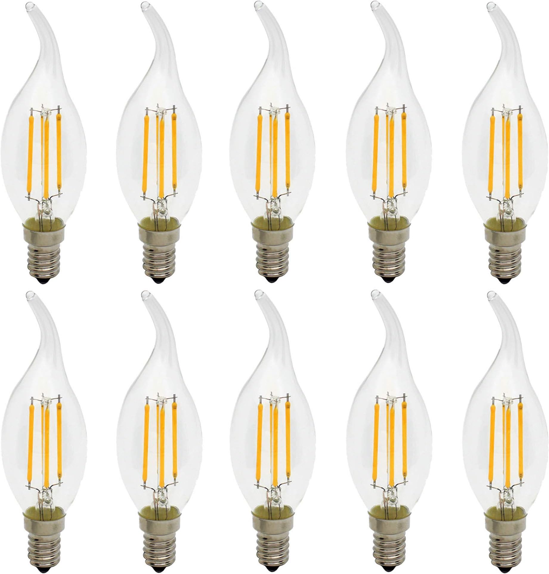 10x C35 E14 4W Filament LED Candle Bulbs Retro Edison Style Light, Dimmable, Warm White 2700K, 300LM, 30W Incandescent Replacement, AC 220-240V [Energy Class A+]