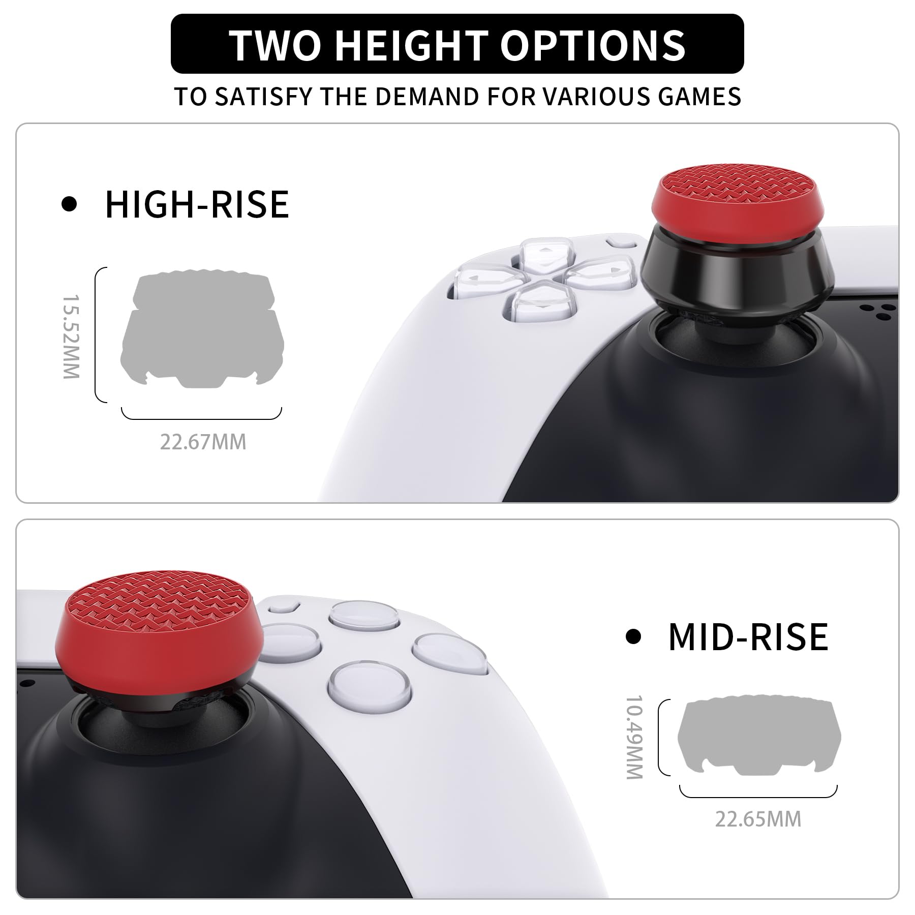 PlayVital Thumbs Pro ARMOR Thumbstick Extender for ps5 Controller, Joystick Caps Grip for ps5 Controller - 2 High Raise and 2 Mid Raise Dome - Scarlet Red & Black