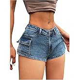 WDIRARA Women's Low Rise Denim Cargo Shorts Stretchy Skinny Jean Shorts with Pockets