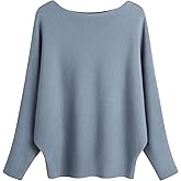 FULIER Women Oversized Boat Neck Batwing Sleeves Dolman Knitted Sweaters Lightweight Pullovers Tops One Size