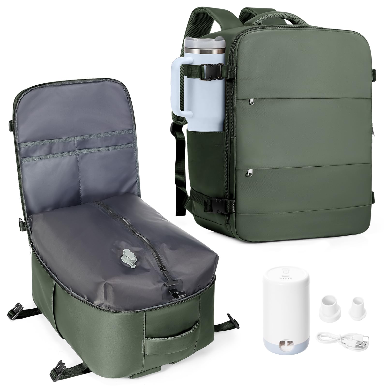 coowoz Vacuum Backpack Travel with Pump,Travel Backpack with Vacuum System For Women Men,Carry On Backpack,Hiking Backpack Waterproof Outdoor Sports Rucksack Casual Daypack,33L(Vacuum pump) Image