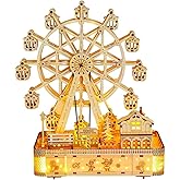 3D Wooden Puzzles for Adults 183pcs LED Light Music Ferris Wheel DIY Wooden Assembly Kit for Teens Home Decor