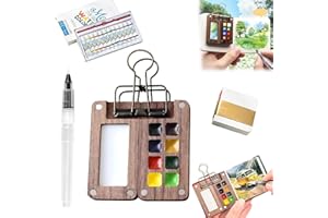 Mini set de acuarelas, Watercolor Kit, Portable Watercolor Travel Sets - 8/15 Color Mini Paint Kit with Wooden Palette, & Met