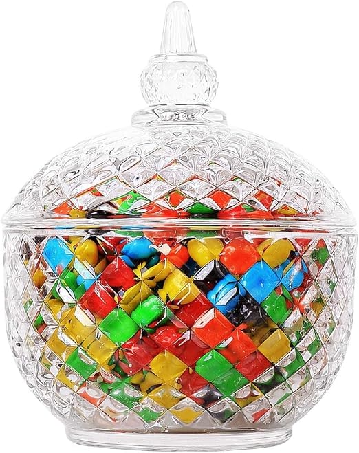 ComSaf Glass Candy Dish with Lid Decorative Candy Bowl, Crystal Covered
