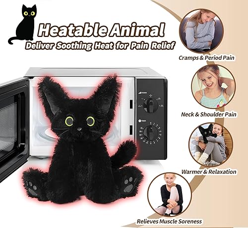 Cuckool Black Cat Stuffed Animals, Microwavable Stuffed Animals