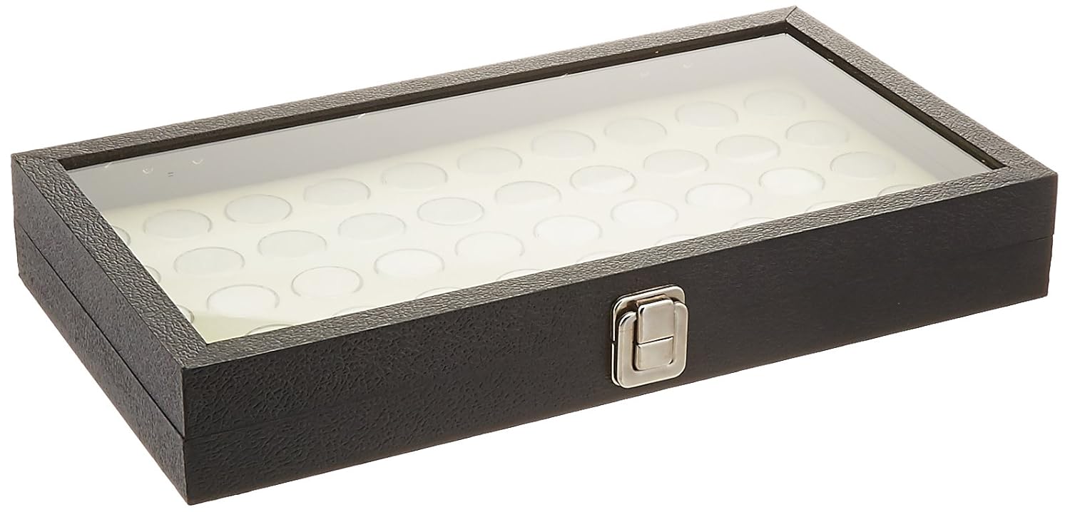 FindingKing Glass Top Jewelry Display Case Box White 50 Gem Jars