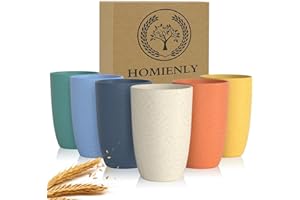Homienly Drinking Glasses Premium Wheat Straw Unbreakable Cups - Set of 6 Alternative to Plastic Cups Reusable Unbreakable Drinking Cup Reusable Dishwasher Safe Water Glasses Tumblers (12 OZ)