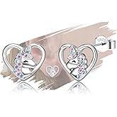 Sterling Silver Unicorn Earrings - Hypoallergenic Colorful Cubic Zirconia Cute Animal Stud Earrings for Sensitive Ears Lightweight Dainty Lovely Jewelry Gifts for Daughter Granddaughter Women