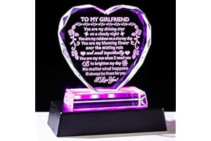 YWHL Romantic Girlfriend Gifts from Boyfriend, To My Girlfriend Crystal Heart Shaped Keepsake with Colorful Light Base, Girlf