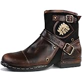 OSSTONE Moto Boots for Men Fashion Zipper-up Leather Chukka Boots Casual Shoes OS-5008-1-BP-US-R Vintage Brown